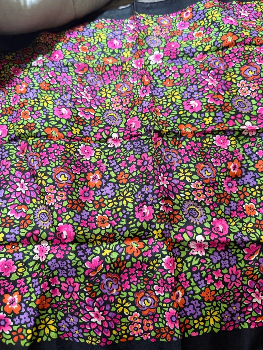 Liberty of London ~Floral Silk Scarf - Purple & Green Blooms Square